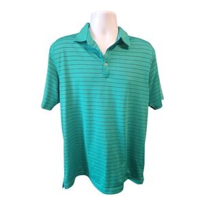 Callaway Mens Golf Polo Shirt Large‎ Teal Green Black Striped Short Sleeve L